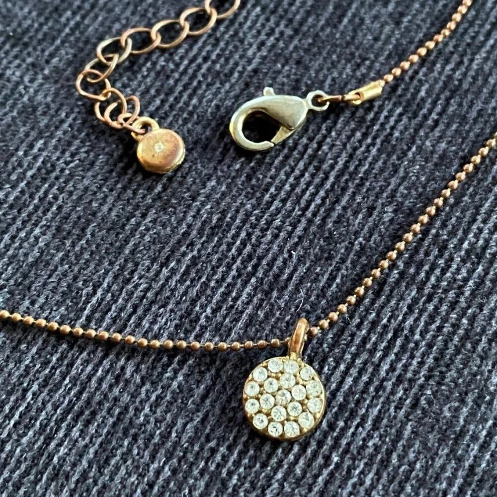 Pave Crystal Encrusted Pendant on Copper Colored Chain Necklace 20in